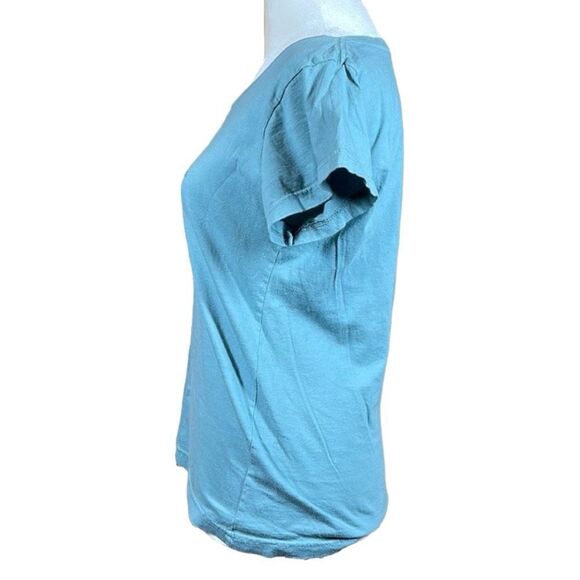 Green Label Top Womens Medium Blue Slim Fit Organic Cotton Respect Labor T-Shirt - Picture 4 of 11